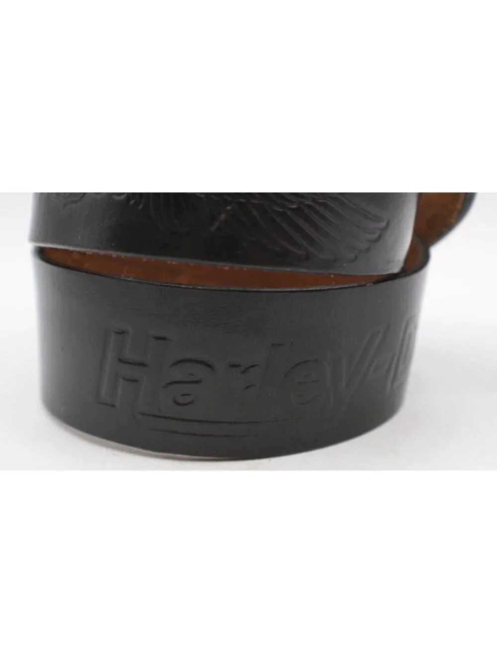 Harley-Davidson Black Leather Belt Size 36/38 Embossed Logo & Wings Design Made